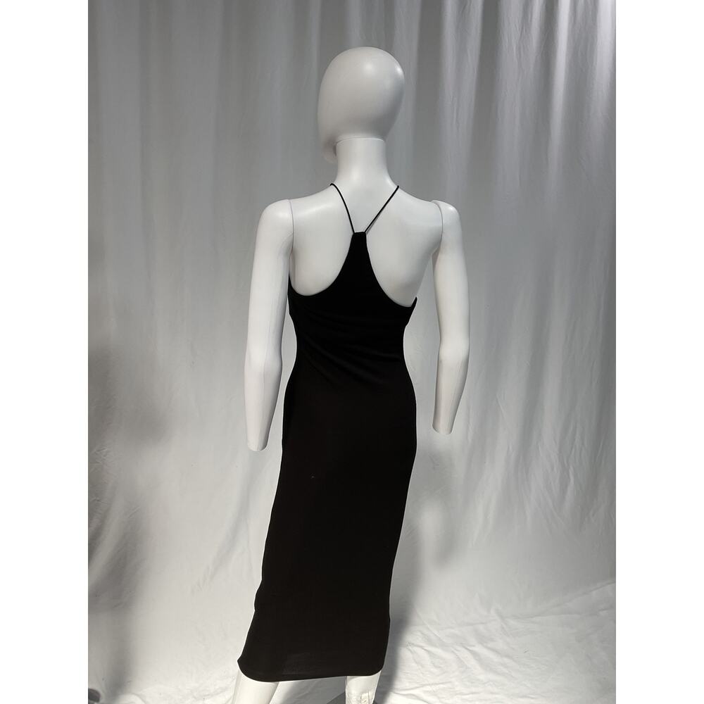 Enza Costa 'Silk' Black Rib Strappy Asymmetric Midi Dress Size S - Picture 3 of 5